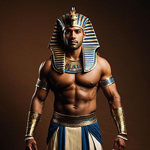 Ancient Egyptian Pharaoh Costume with Muscular Man in Nemes Headdress