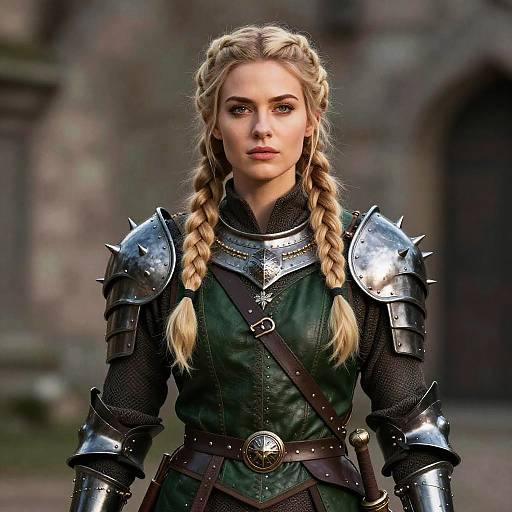 Medieval Fantasy Woman Warrior in Armor with Braided Hair