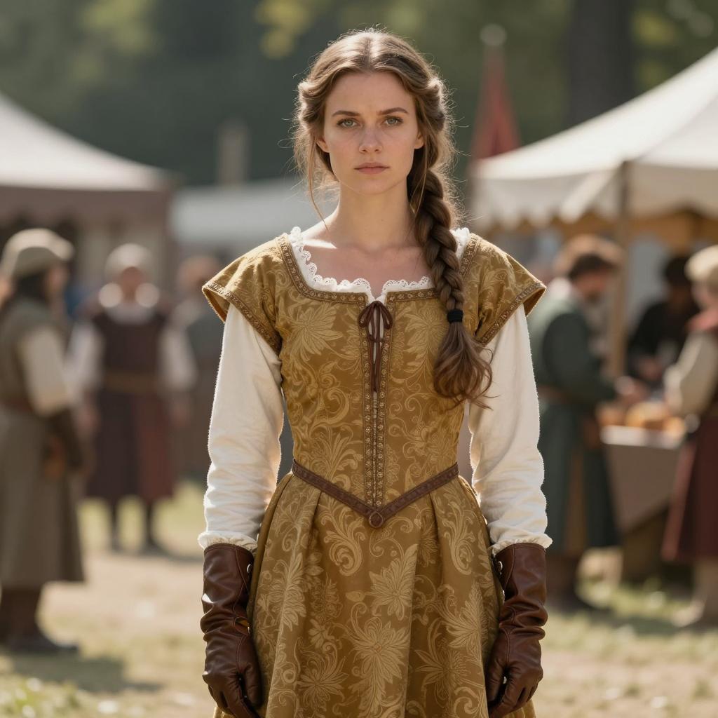 Woman in Renaissance Period Costume at Medieval Fair Outdoors