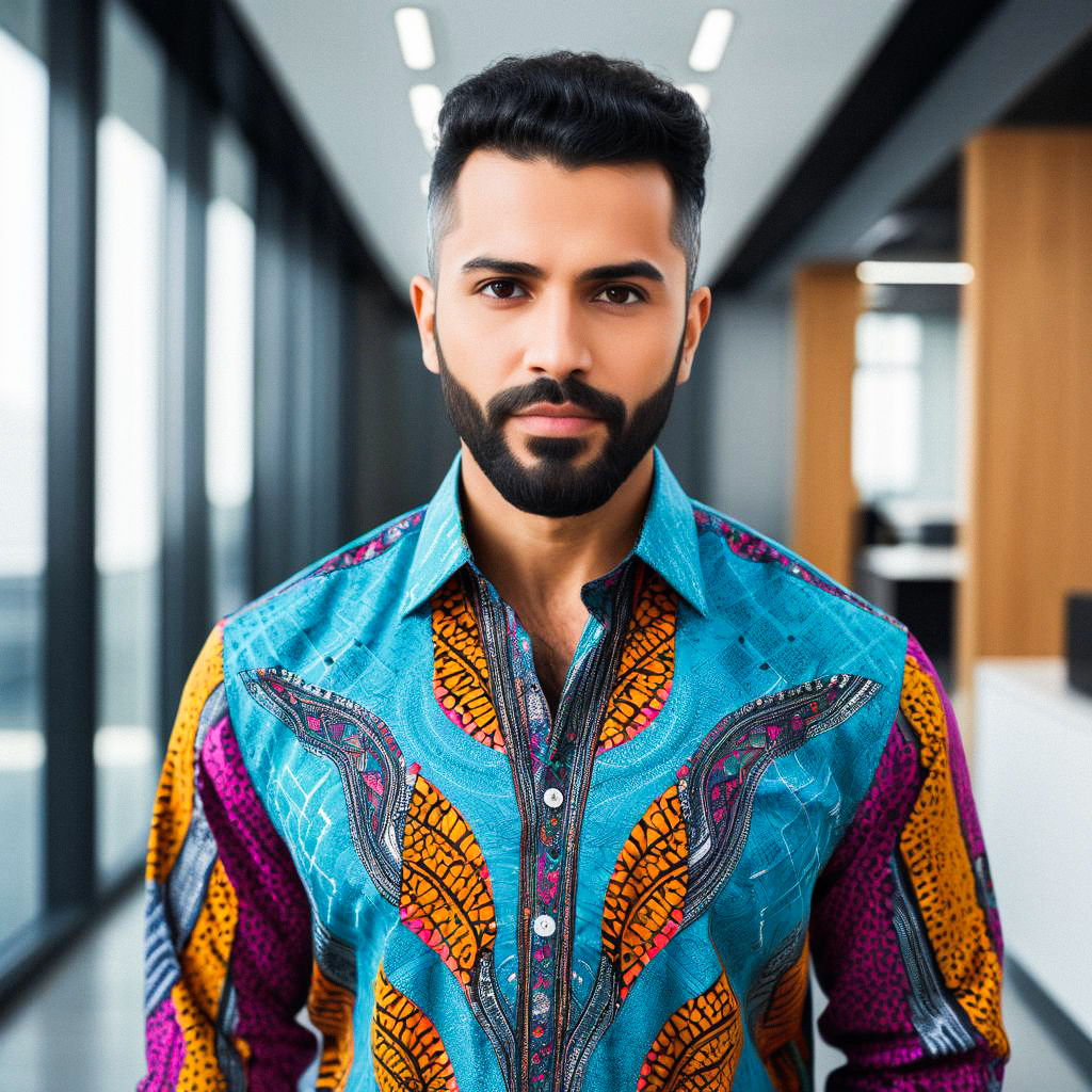 Confident Man in Vibrant Cultural Shirt