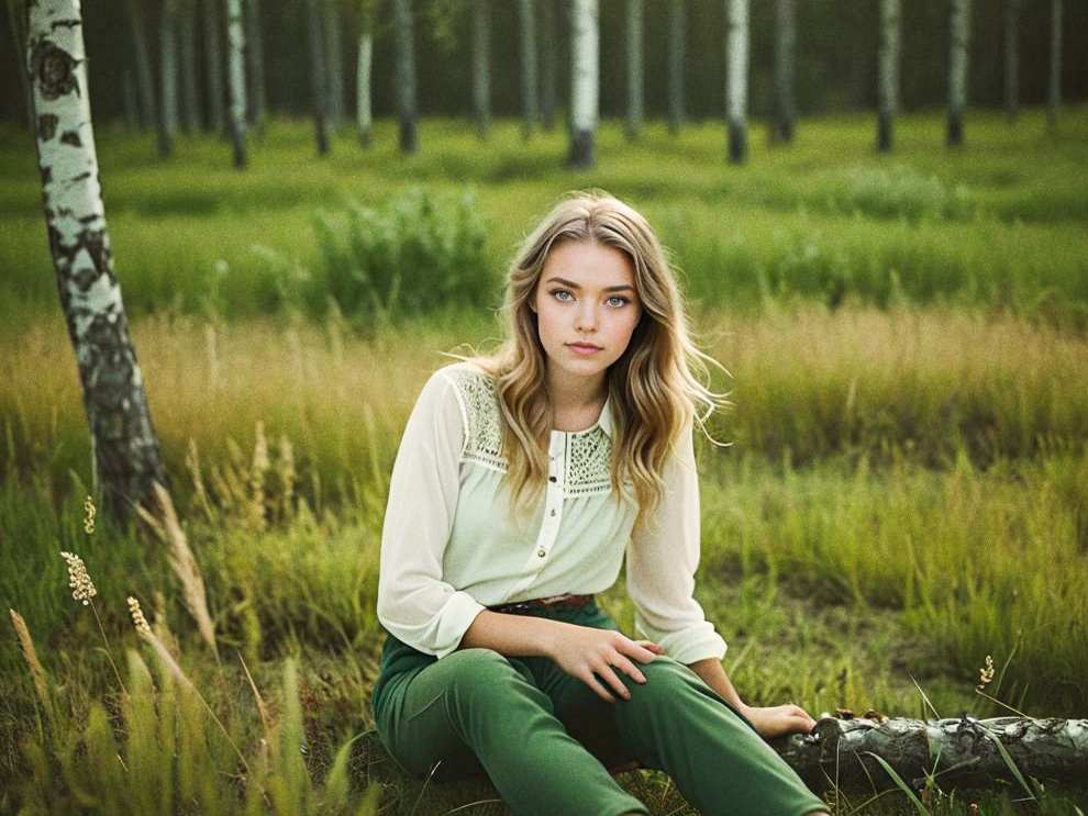 Serene Young Woman in Green Field