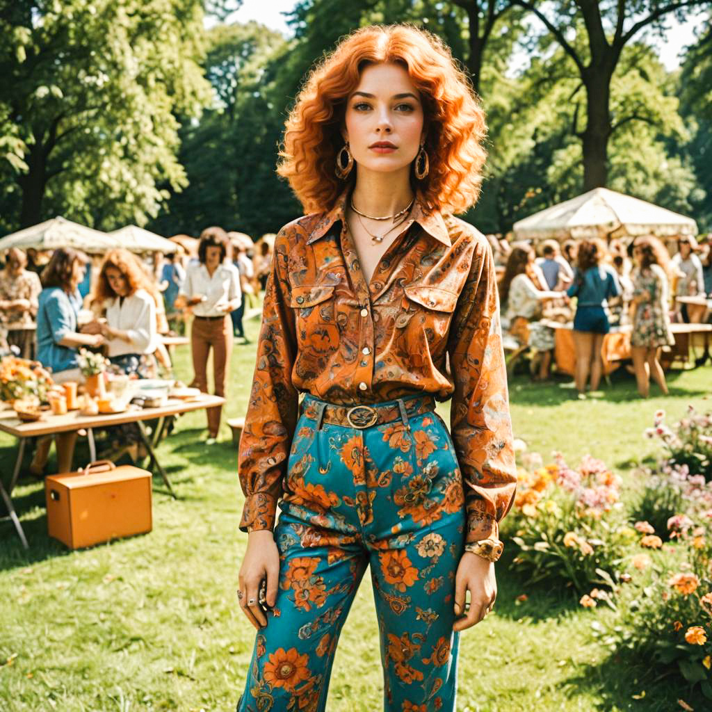 1970s Outdoor Scene with Stylish Woman