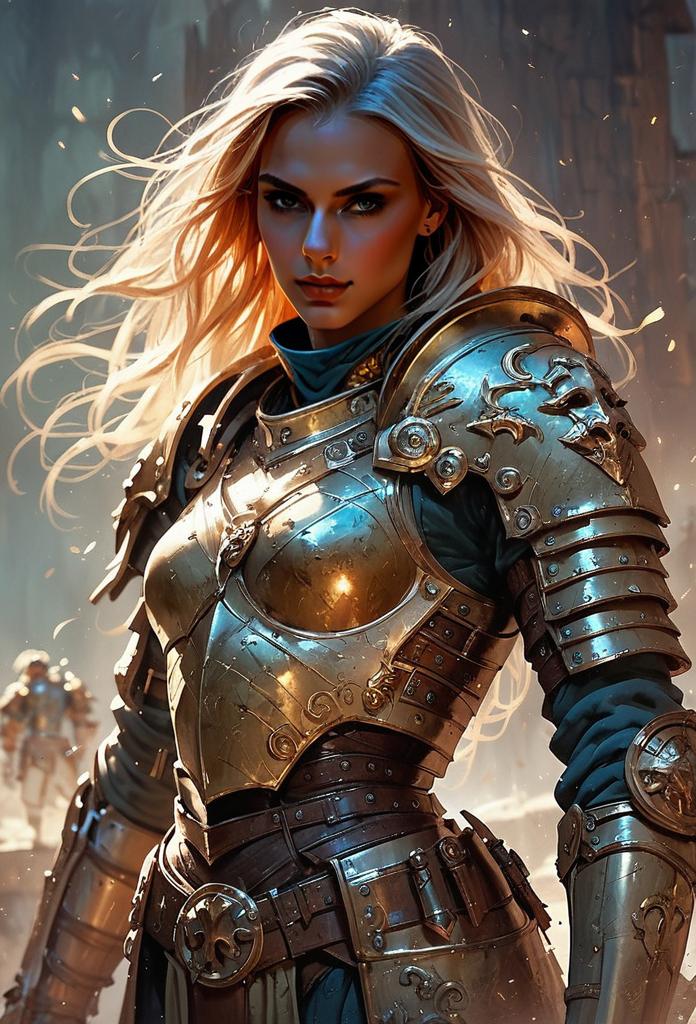 Blonde Woman Warrior in Detailed Medieval Armor Digital Art