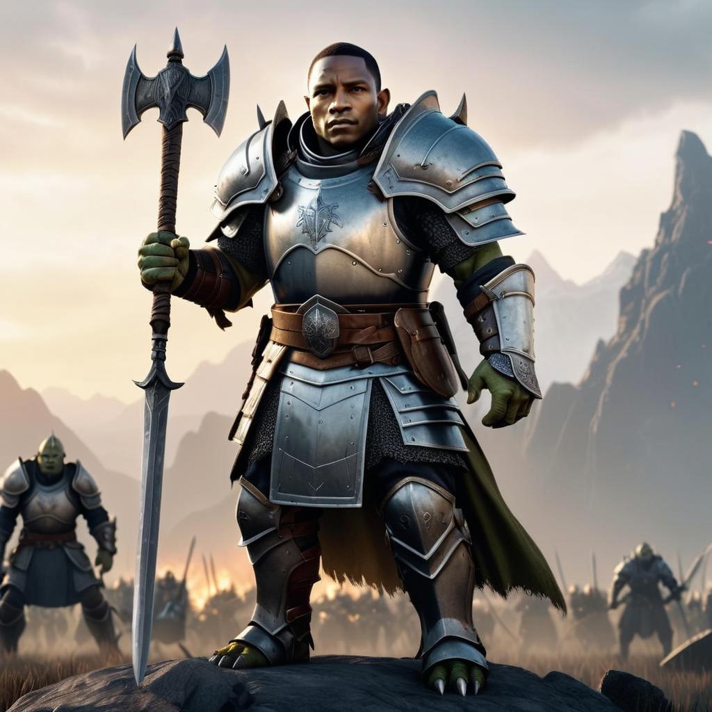 Medieval Warrior with Battle Axe on Rocky Terrain Medieval Warrior with Battle Axe on Rocky Terrain