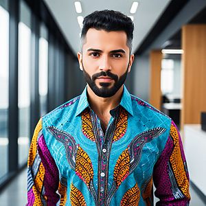 Confident Man in Vibrant Cultural Shirt