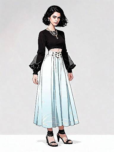 Stylish Woman in Bohemian Outfit Full Body Digital Illustration