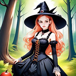 Elegant Witch in Mystical Forest