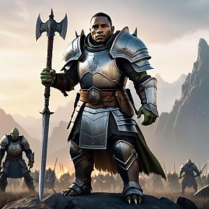 Medieval Warrior with Battle Axe on Rocky Terrain
