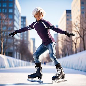 Young Woman Ice Skating on Urban Rink
