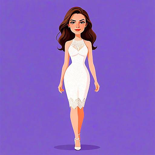 Elegant Woman in White Lace Dress Digital Illustration