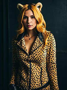 Woman in Realistic Cheetah Costume with Animal Print and Cosplay Ears