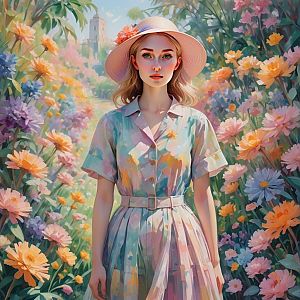 Elegant Woman in Blooming Garden