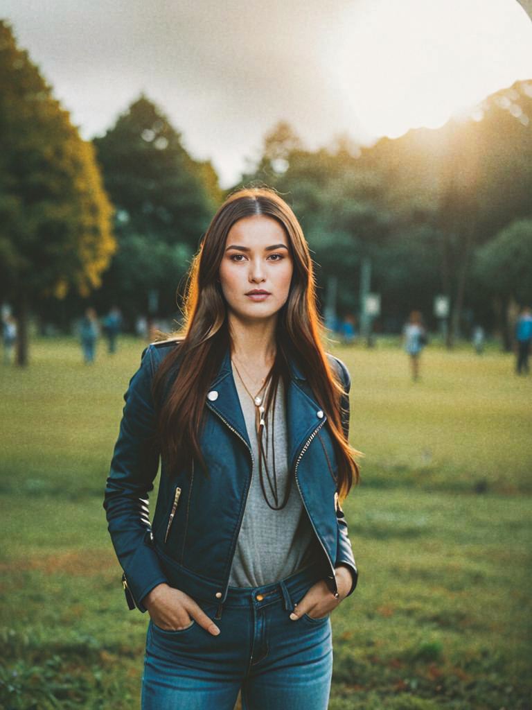 Confident Woman in Park at Golden Hour