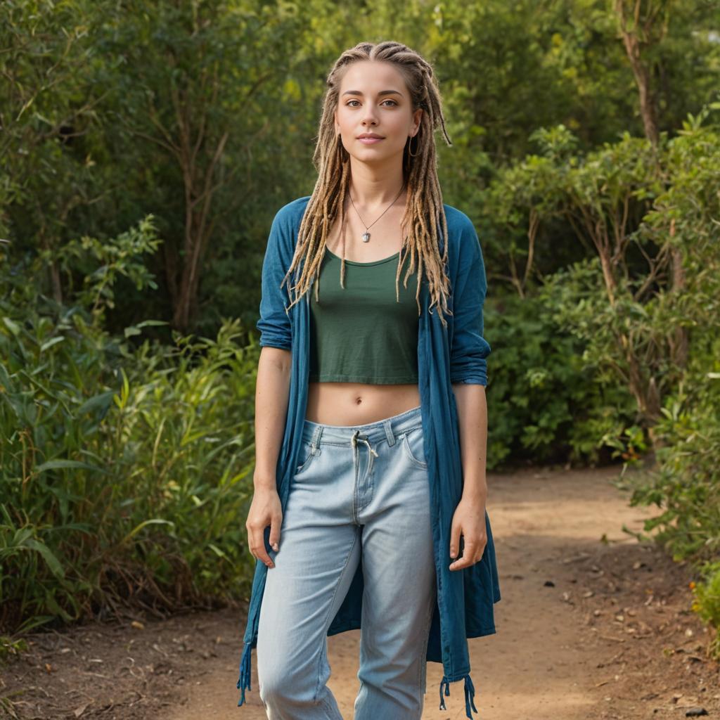 Confident Young Woman with Dreads in Casual Attire