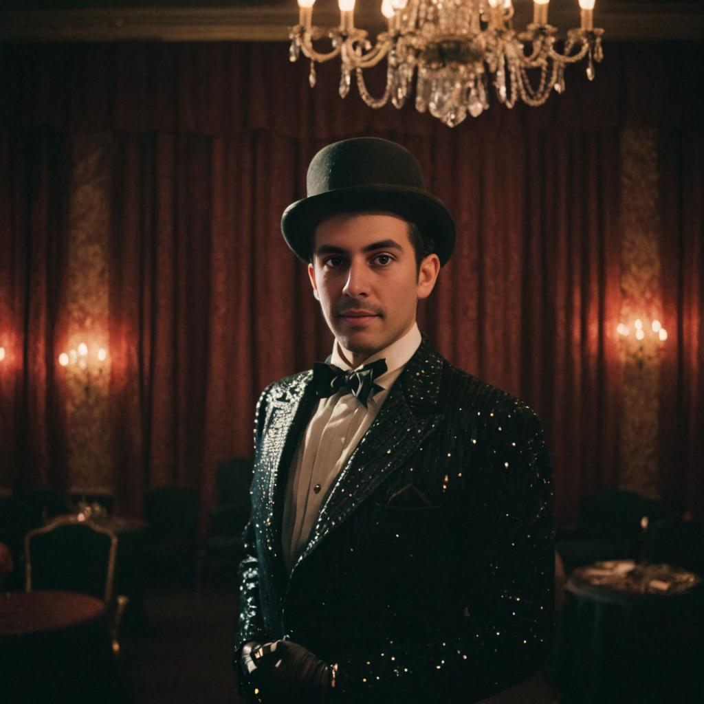 Dapper Man in Vintage Setting with Chandelier