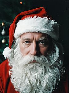 Close-Up Portrait of Santa Claus with Traditional Red Hat