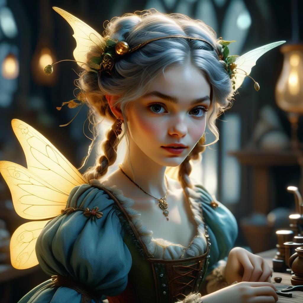 Young woman with golden wings in vintage outfit Young woman with golden wings in vintage outfit