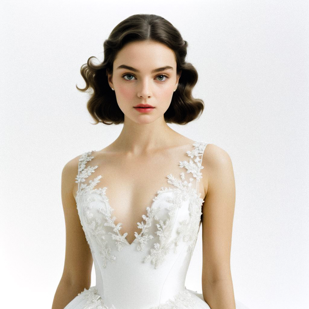 Elegant Woman in White Bridal Gown