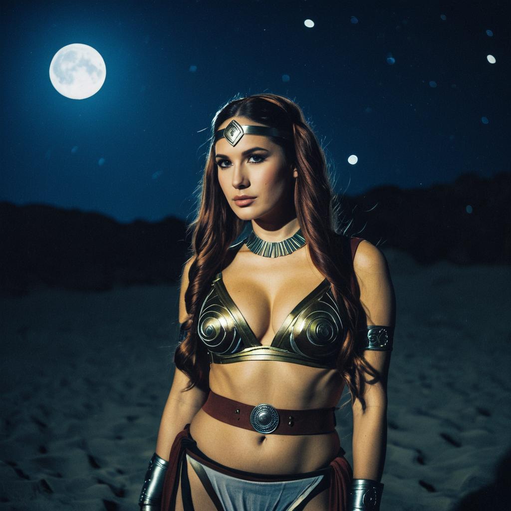 Warrior Princess Cosplay Under Full Moon Night