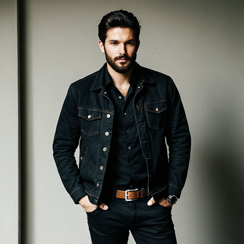 Confident man in denim jacket