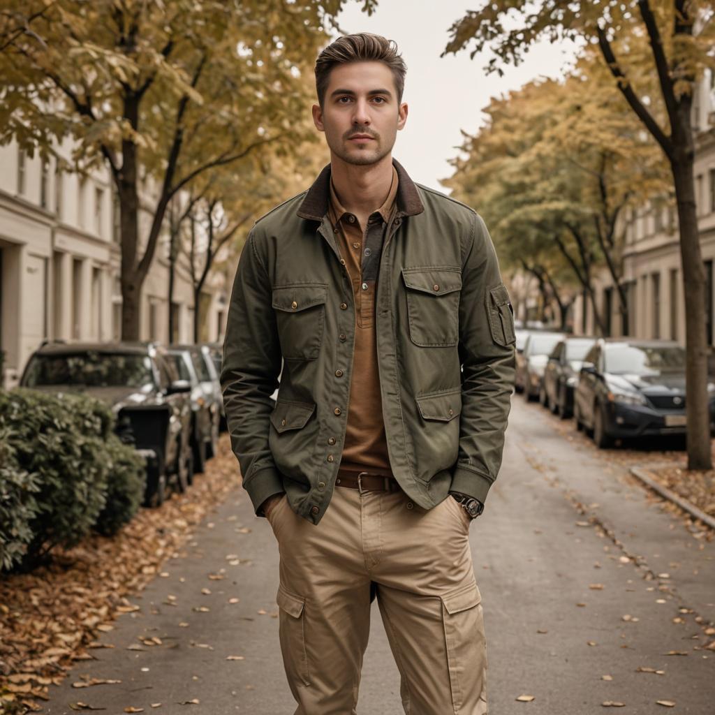 Confident Man in Earth Tones on Urban Street