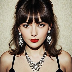 Close-up Portrait of a Woman with Brown Hair and Elegant Jewelry