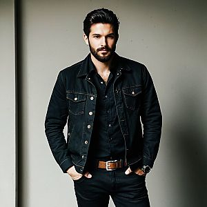 Confident man in denim jacket