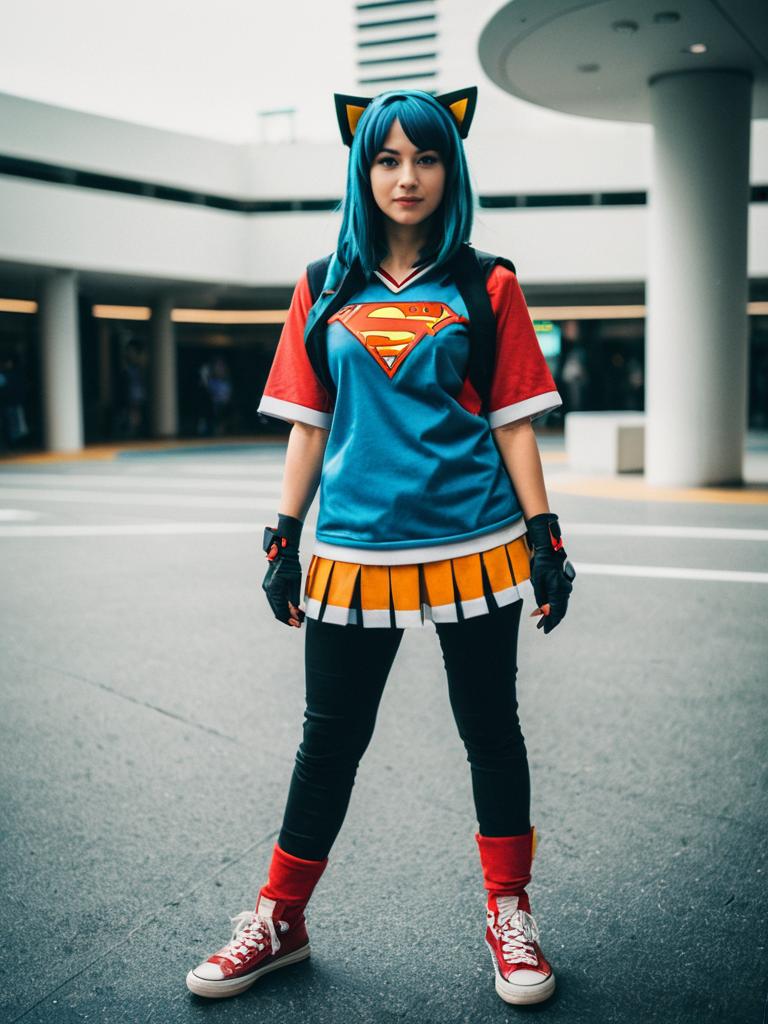 Woman in Mia Costume Full Body Cosplay Photo in Casual Urban Setting