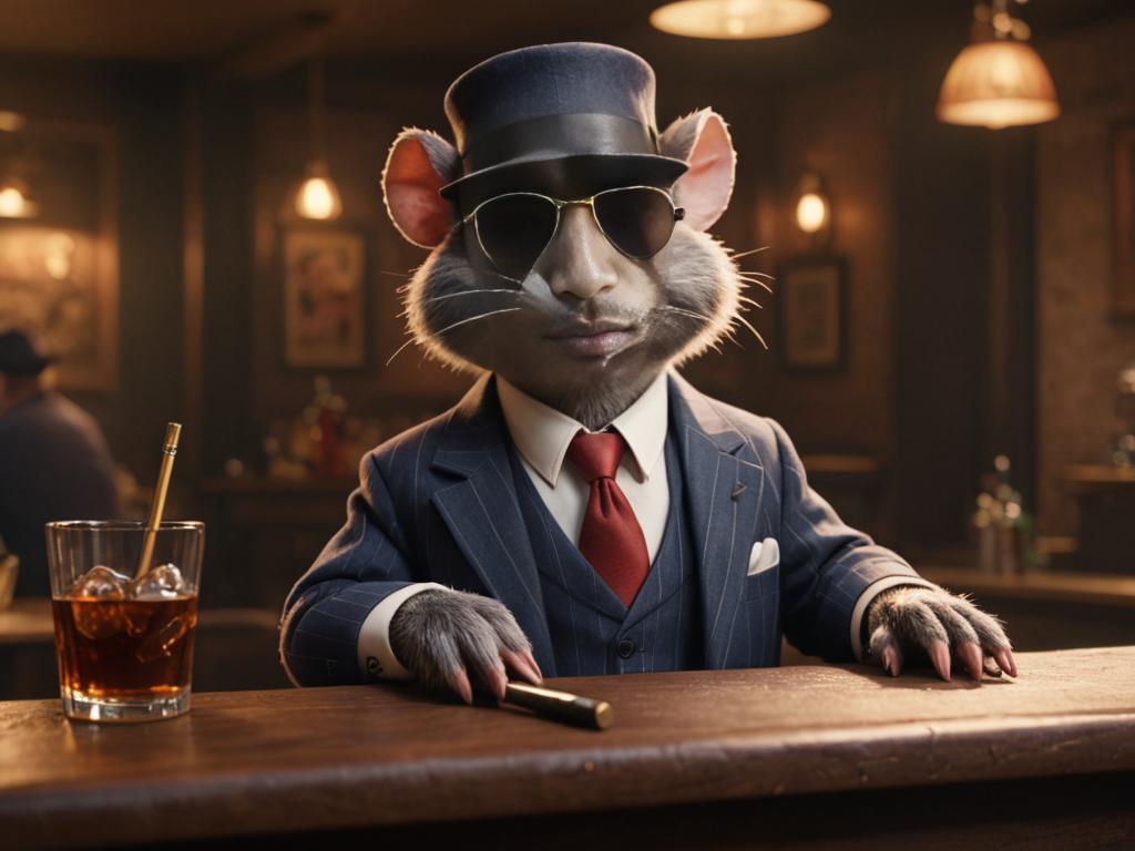 Cool Gangster Rat in Sunglasses at Bar