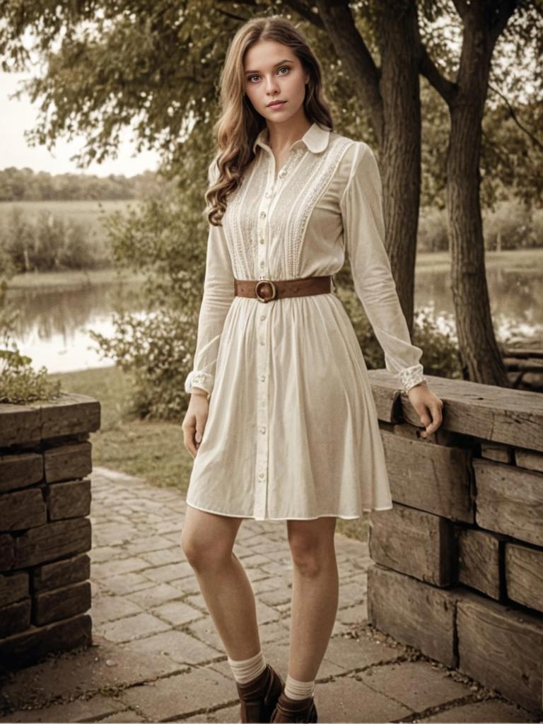 Young Woman in Vintage Dress Outdoors