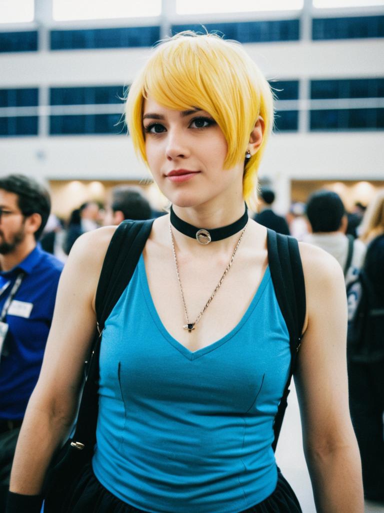 Man in Femboy Costume with Yellow Hair at Convention