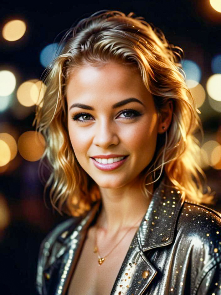 Glamorous Woman with Blonde Hair in Metallic Jacket