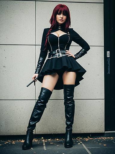 Woman in Thigh High Boots with Gothic Cosplay Outfit