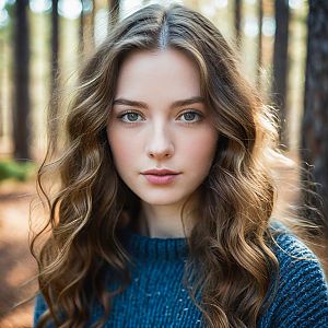 Young Woman in Sunlit Forest