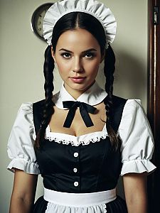 Woman in Classic Lockable Maid Costume Waist Up Editorial Portrait