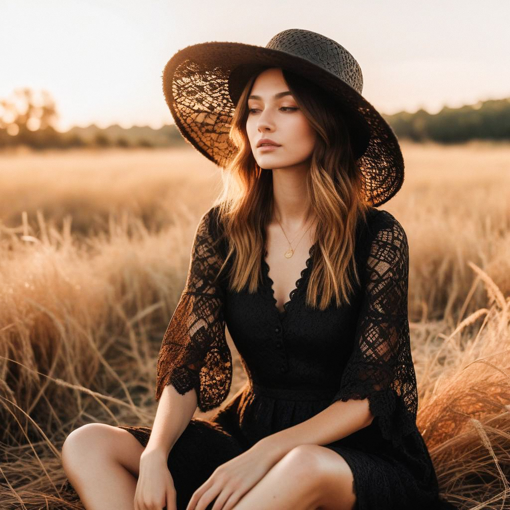 Young Woman in Lace Dress at Golden Hour