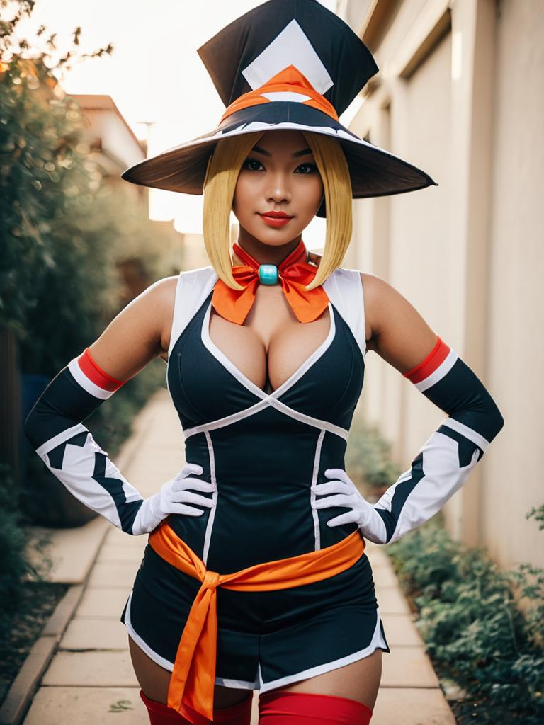 Realistic Ms. Fortune Cosplay Woman in Witch Costume Outdoors