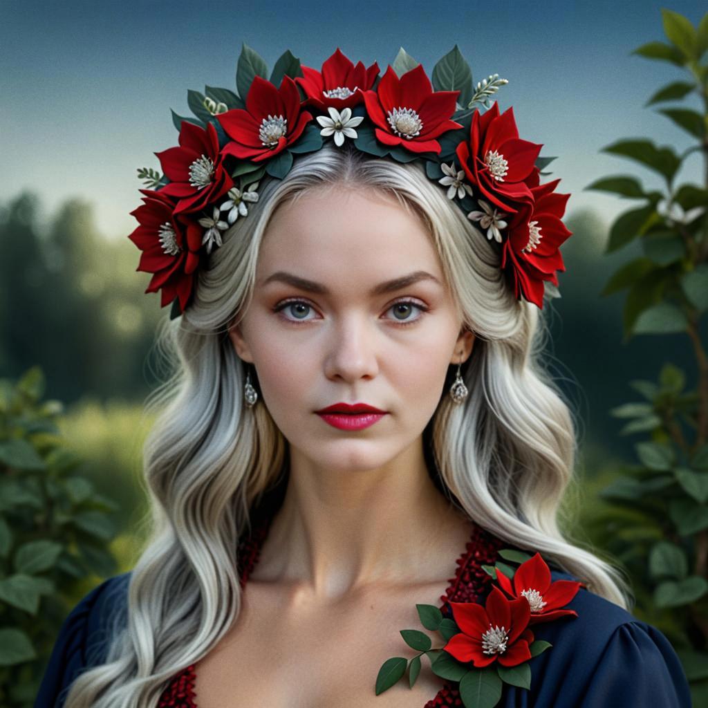 Woman with Red Floral Crown