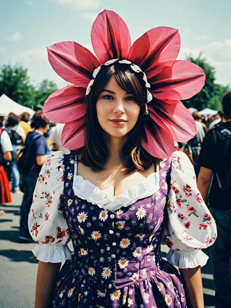 Woman in Flower Costume at Cosplay Festival Photorealistic Portrait
