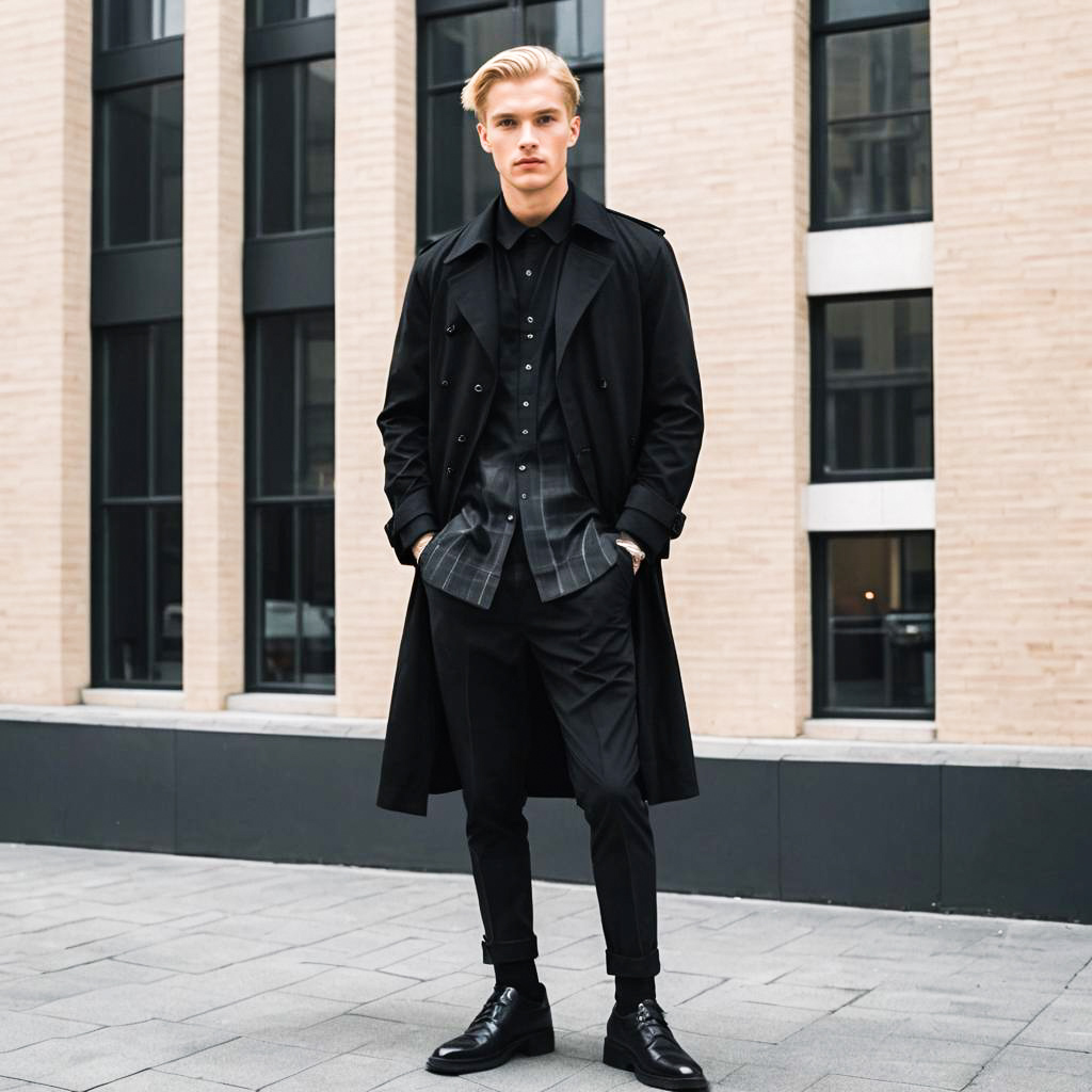 Stylish Young Man in Urban Setting with Black Ensemble