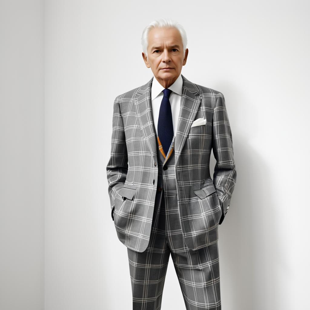 Sophisticated Older Man in Gray Plaid Suit