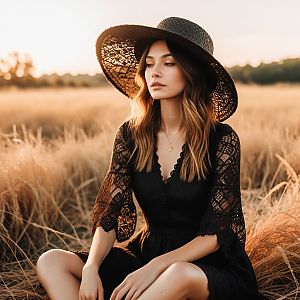 Young Woman in Lace Dress at Golden Hour