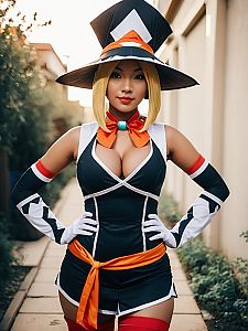 Realistic Ms. Fortune Cosplay Woman in Witch Costume Outdoors