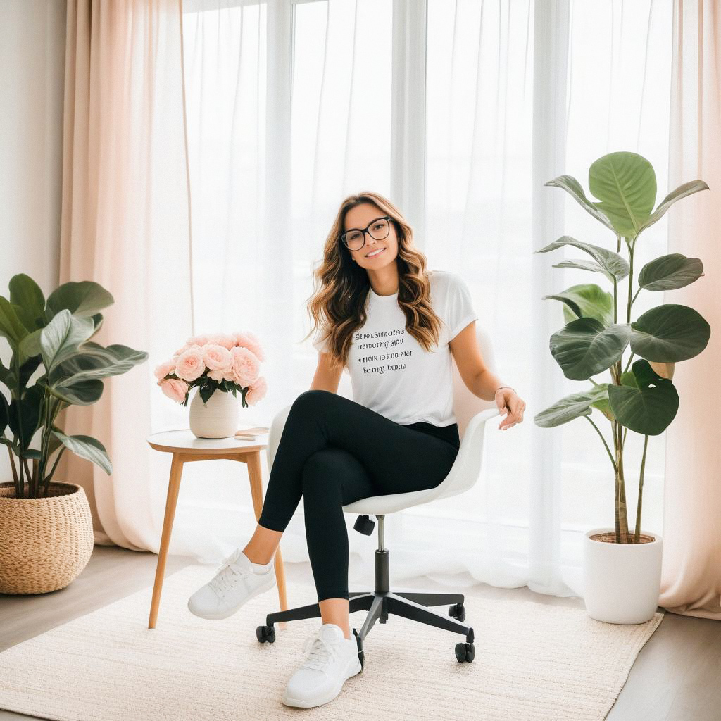 Smiling woman in modern room with plants