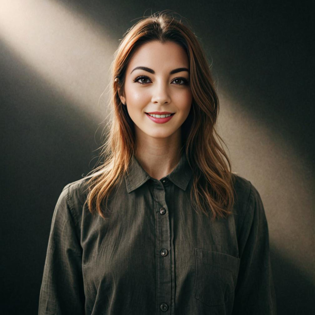 Smiling woman in olive green shirt