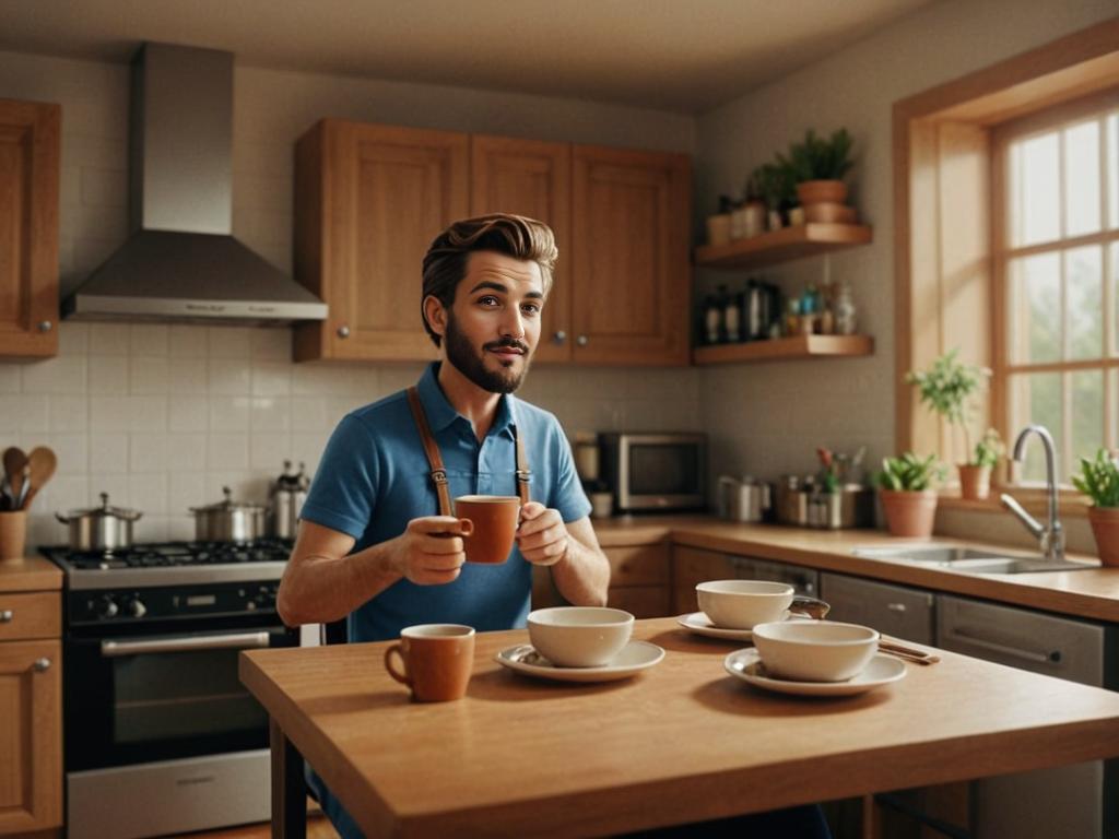 Thoughtful man with coffee cups