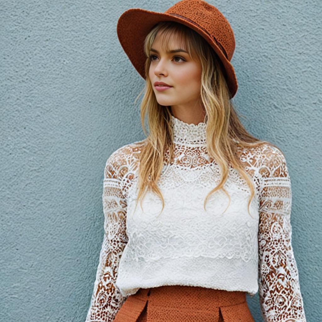 Stylish Woman in Vintage Lace Ensemble