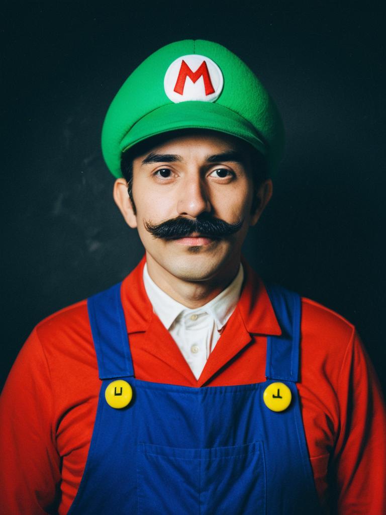 Man in Mario Luigi Halloween Costume Humorous Cosplay