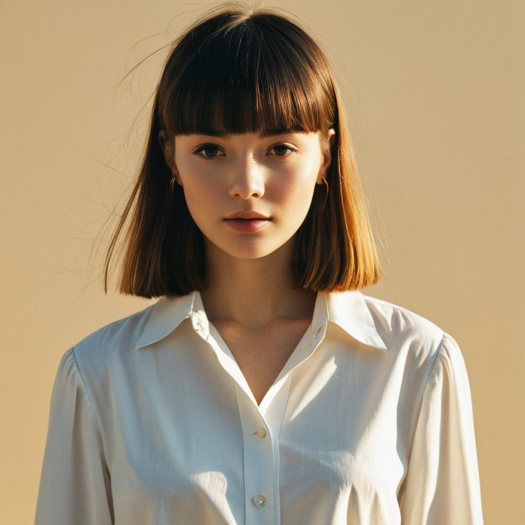 Portrait of a Young Woman in White Shirt with Natural Lighting