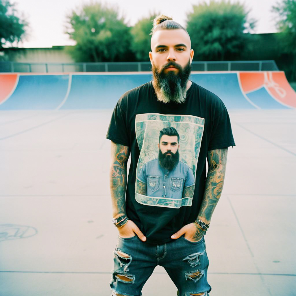 Stylish Man with Tattoos at Skatepark